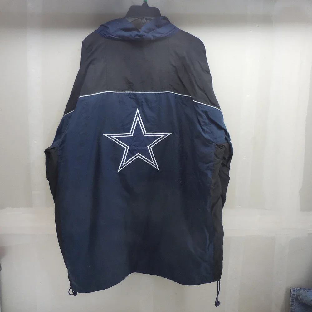 NFL Dallas Cowboys Jacket Men Large Navy Blue Black Hooded Windbreaker Star Logo